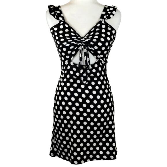Vero Moda Dresses & Skirts - A Vero Moda Women's Black White Polka Dot Ruched Cut Out Tie Mini Dress NWT S